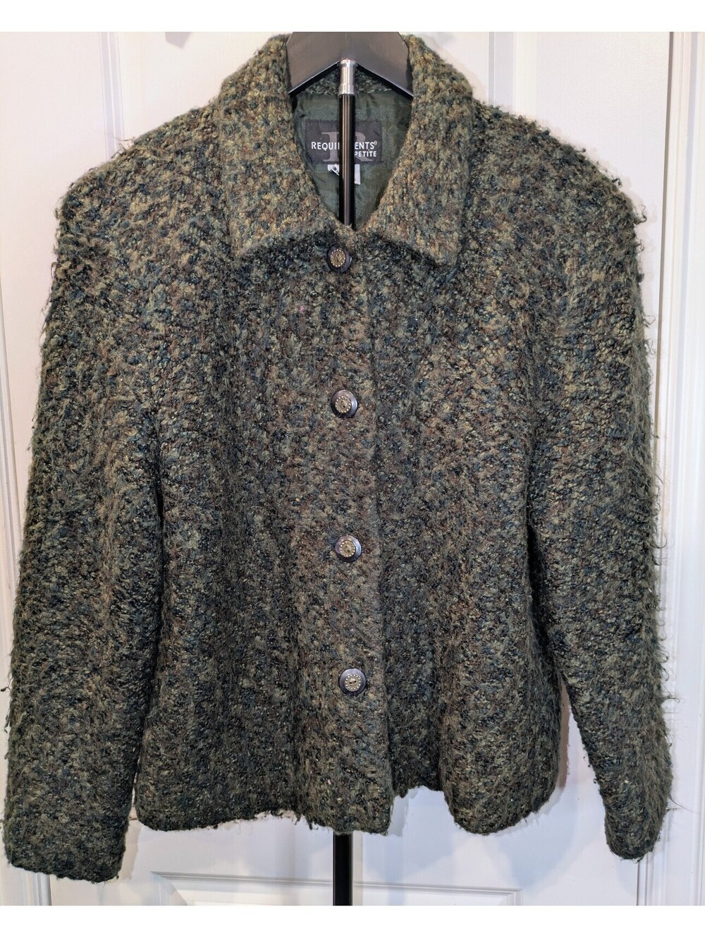 Vintage 90s Green Boucle Tweed Jacket Petite 14 Grannycore